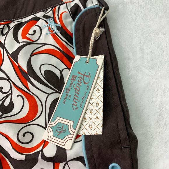 NWT Penguin by Munsingwear Size 30 Brown Orange Swirl Print Board Shorts Swim - Picture 7 of 7